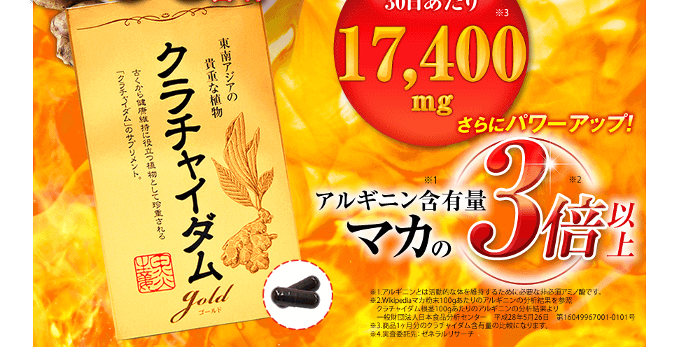 アルギニンの含有量、マカの3倍以上